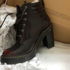 Dr. Martens cherry red heeled booties
